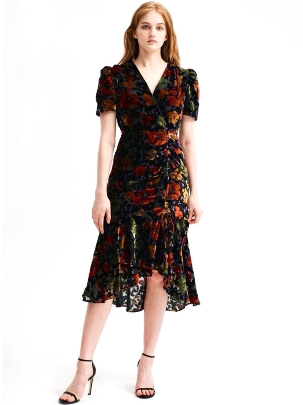 Milky Gynn Floral Velvet burnout midi jewel tone dress size 4